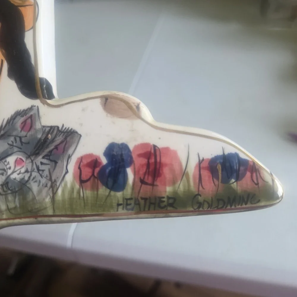 VTG Blue Sky Clayworks CATS Wall Clock Hand Painted Heather Goldminc READ